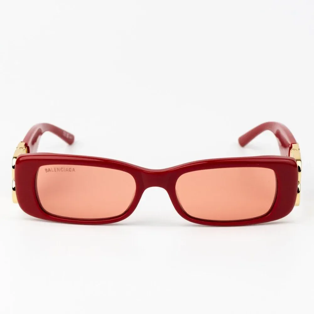 SALE! NEW Balenciaga BB0096S 003 Red Gold Logo Rectangle Women Sunglasses